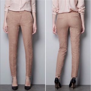 Zara Skinny Textured Jacquard Tan Cigarette Pants